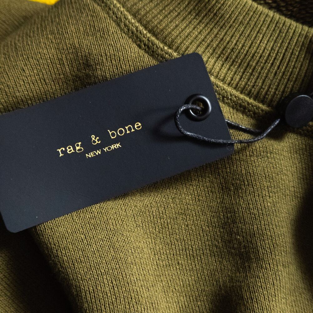 Rag & Bone Cropped Sweatshirt L Olive Minimalist Indie Normcore Modern - Picture 8 of 9